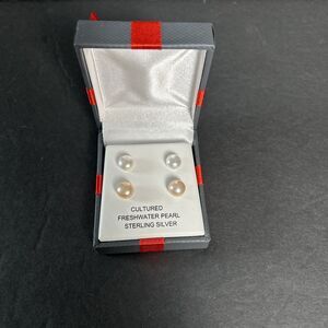 Cultured Freshwater Pearl Stud Earrings Sterling Silver 2 Pair Set  gift box